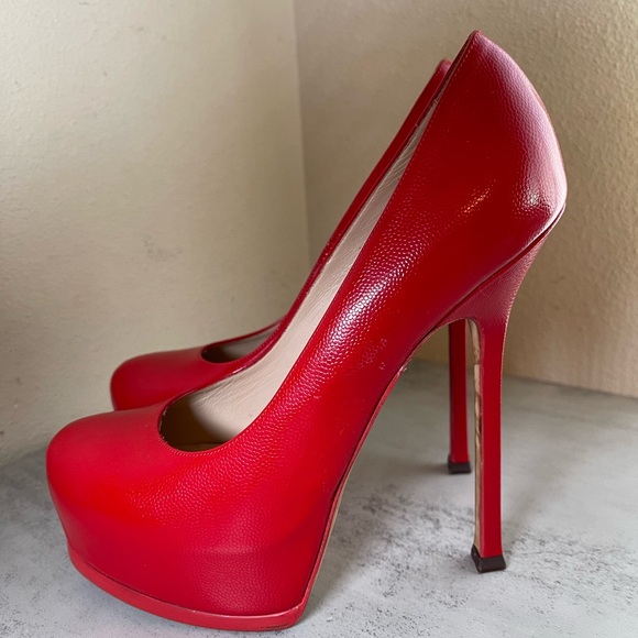 YSL CANDY APPLE RED PLATFORM 6 INCH HEELS SIZE 38.5 - Picture 12 of 15